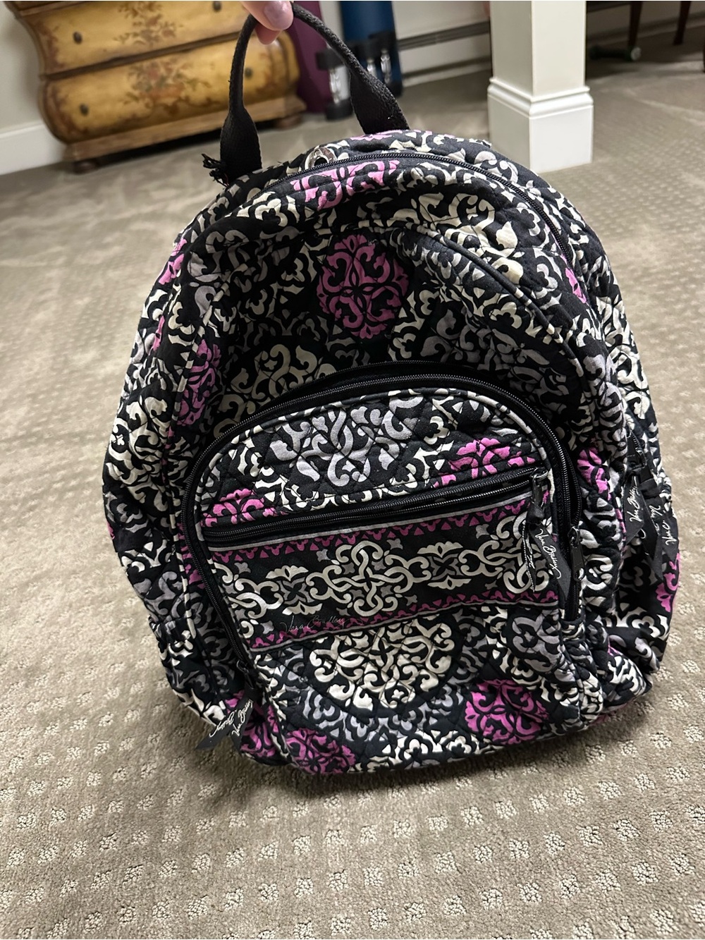 Vera Bradley Black, Pink and White Quilted Pattern Backpack
